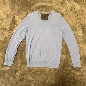 s.Oliver Men’s V-Neck Sweater Light Blue Cotton Blend Size S Slim Fit